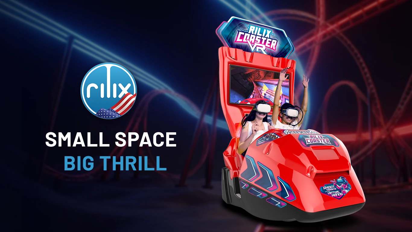 Peça do Rilix Coaster VR com o slogan Small Space. Big Thrill.