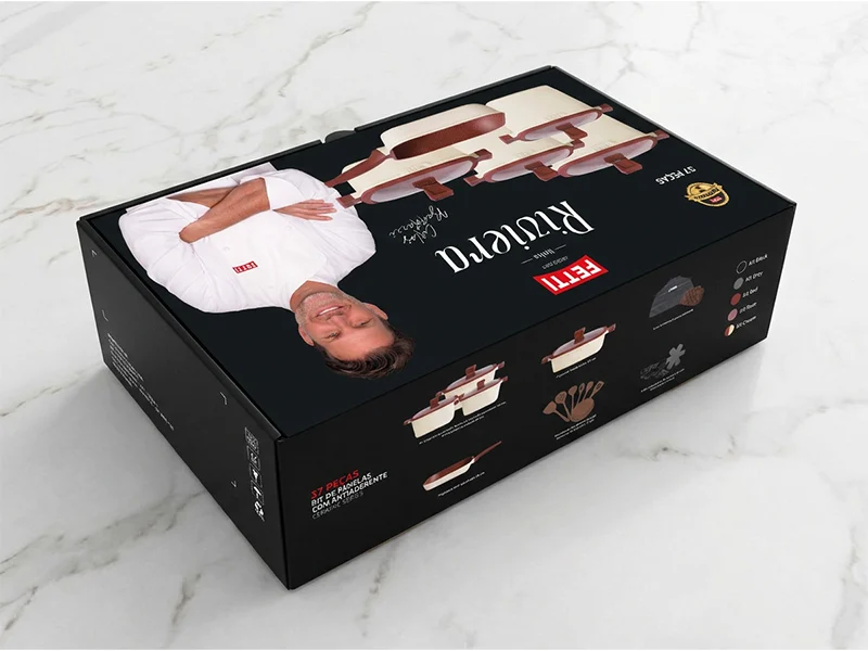 Embalagem do kit de panelas Fetti Riviera